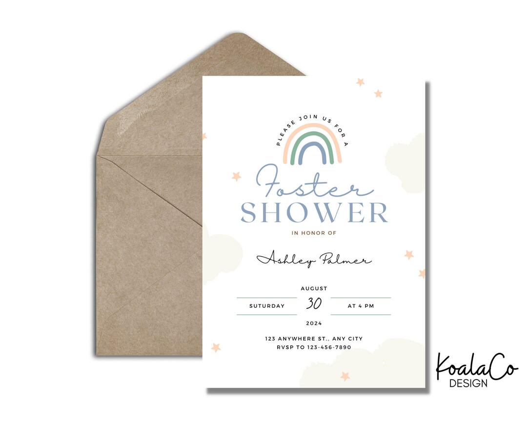 Editable Foster Shower Invite Simple Rainbow Foster Care Etsy