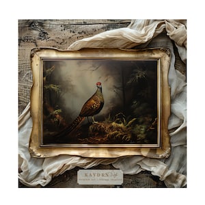 Vintage style Pheasant Art Print Home Decor Cottagecore Traditional Styling Dark Aesthetic Digital Art Print Castlecore Moody Gothic Revival