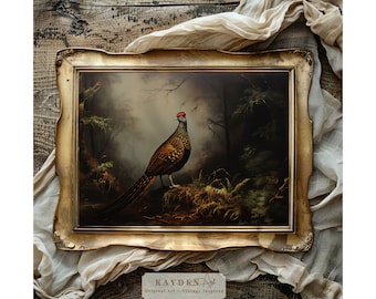 Vintage style Pheasant Art Print Home Decor Cottagecore Traditional Styling Dark Aesthetic Digital Art Print Castlecore Moody Gothic Revival