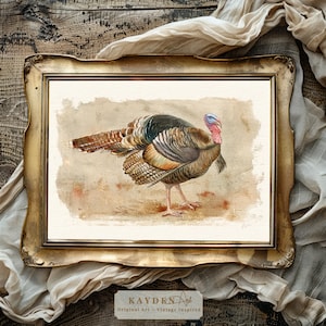 Thanksgiving Wild Turkey Watercolor Painting Original Art Print Home Decor Traditional Country Style Rustic Cottagecore Turkey Wall Art