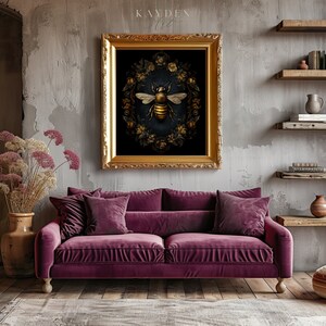 Original Vintage Bee Art with flowers, Art Deco Style, Vintage Inspired Artwork print, Digital Wall Decor, Self Print, Rustic, Traditional