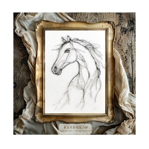 Pintura de cavalo em estilo vintage | Impressão artística | Arte de parede | Arte digital | Contemporâneo | Impressão equestre | Autoimpressão | Campo