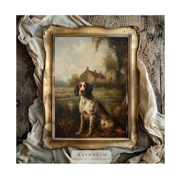 Spaniel Dog, Digital Art Print, Oil Style Painting English Countryside Home Decor, Traditional Rustic, Downloadable Art Wall Art Printable