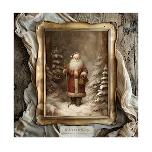 Vintage Santa Claus, Christmas Portrait, Wintery Forest, Holiday Wall Art, Downloadable Digital Art, Christmas Art, Home Decor, Winter