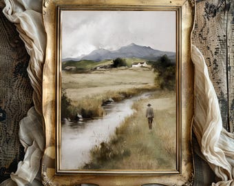 Long Walk Home Colonial Vintage Style Country Landscape  Cottagecore Home Decor Art Print