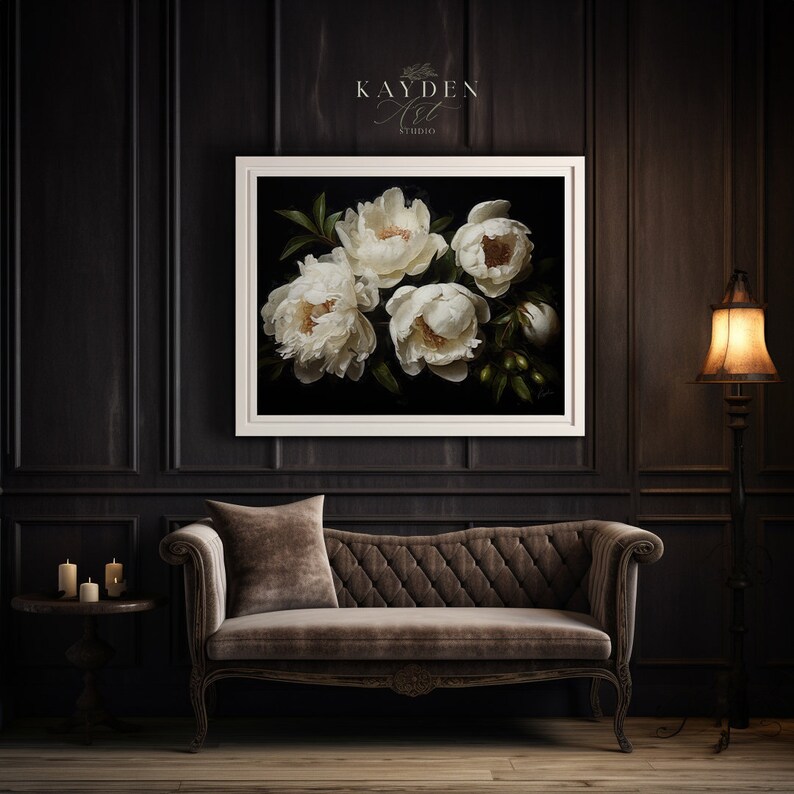 Cottage White Peonies, Home Decor, Cottagecore, Vase of Flower, Oil Painting, Digital Art Download, Wall Art, Art print, Print