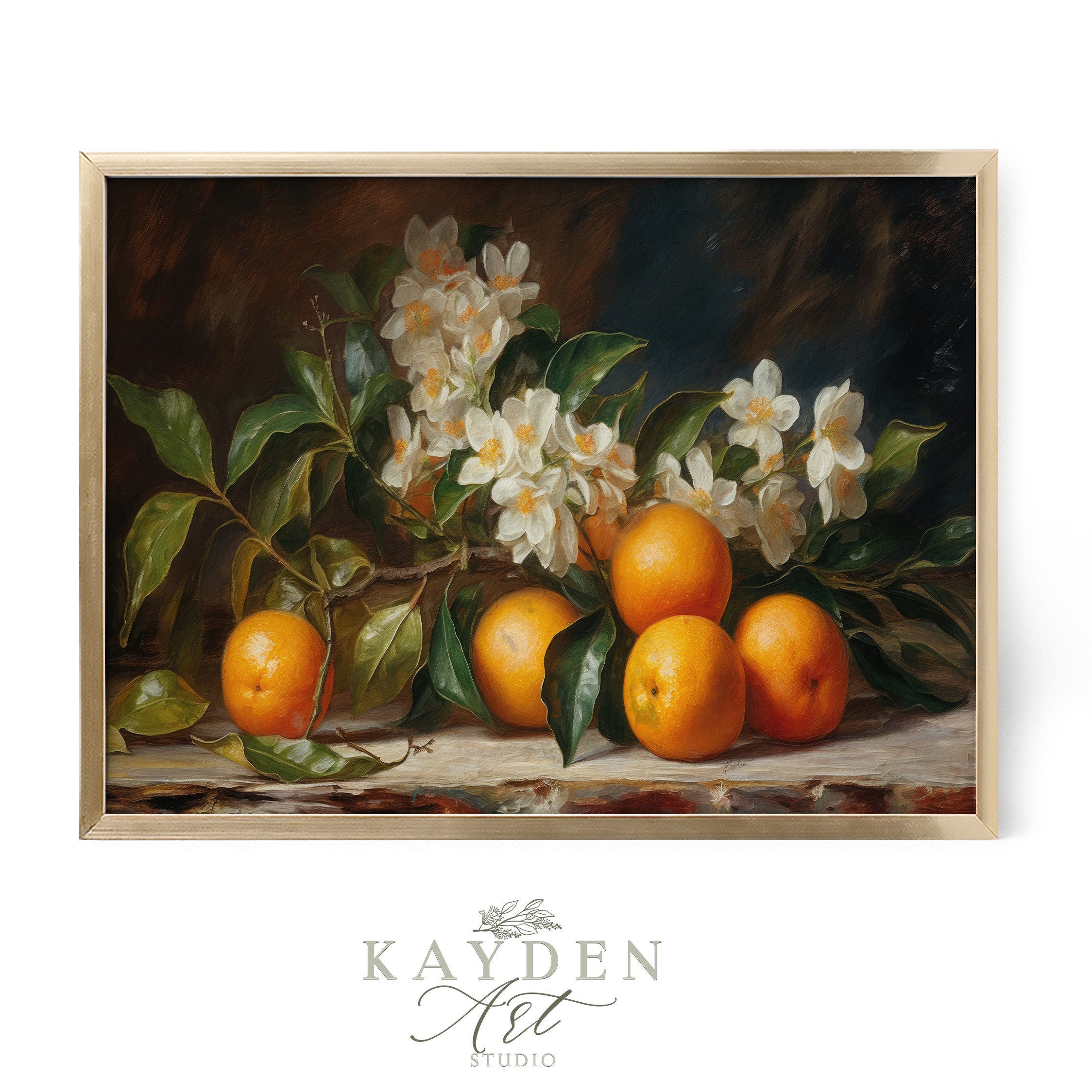 Orchard Elegance, Oranges, Orange Blossom Still Life, Oil