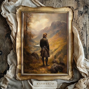 Home Again, Scottish Highland Landscape, Scotsmen, Outlander, kilt, Vintage, Wall Art, Cottagecore, Scotland, Impressionistic Style Artwork