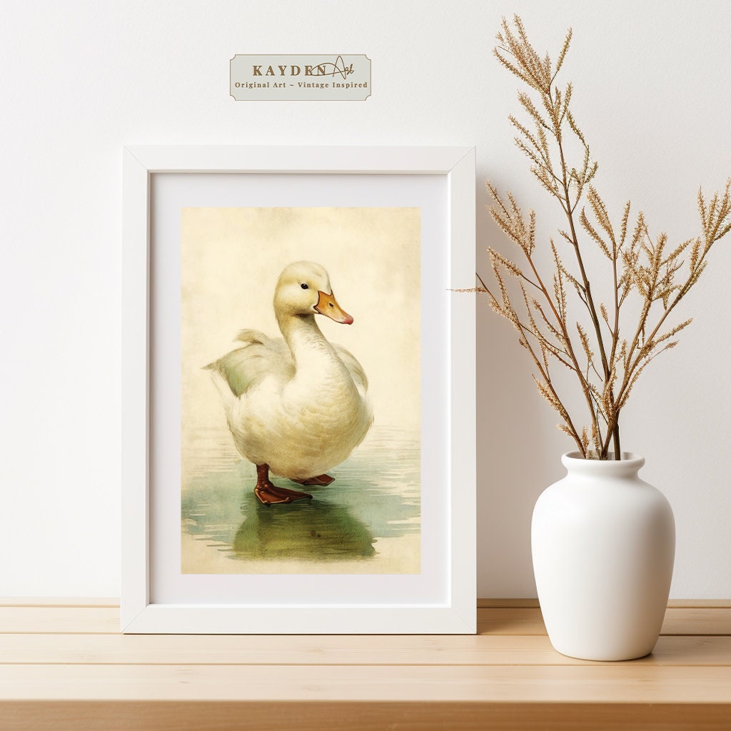 Vintage White Duck Watercolor Painting Original Art Print Home Decor vintage-white-duck-watercolor-painting-original-art-print-home-decor