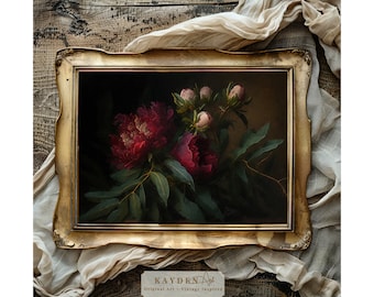 Deep Rich Red Peonies Home Decor Cottagecore Vase of Flower Oil Painting Digital Art Download Wall Art Art print Self Print Art