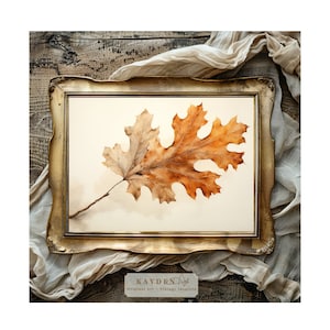 Fall Oak Leaf Minimalistic Digital Art Print, Downloadable Art, home decor, nature-inspired, Autumn, Orange, Beige, Self Print, Artwork