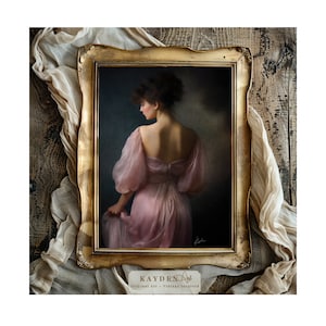 Elegance in Pink Portrait, Original Art Print Vintage Lady Portrait Oil Painting Style, Downloadable Digital Cottagecore Styling, Self Print