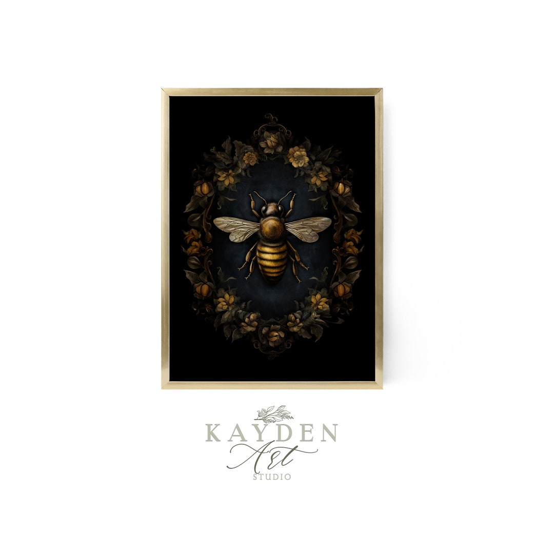 Rustic Bee Design Original Vintage Bee Art With Flowers, Art Deco Style, Vintage Inspired ...