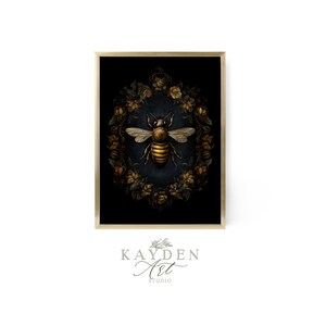 Original Vintage Bee Art with flowers, Art Deco Style, Vintage Inspired Artwork print, Digital Wall Decor, Self Print, Rustic, Traditional