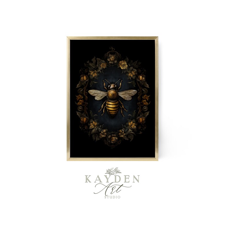 Original Vintage Bee Art with flowers, Art Deco Style, Vintage Inspired Artwork print, Digital Wall Decor, Self Print, Rustic, Traditional