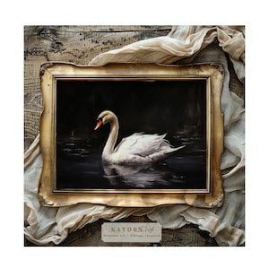 Solitude Swan, Art Print Digital Download, Oil Style Painting, Dark, Moody, Home Decor, Instant Access, Printable Wall Art, Lake, Vintage