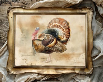 Vintage Wild Turkey Watercolor Painting Original Art Print Home Decor Traditional Homes, Rustic Decor Cottagecore Downloadable Wall Art