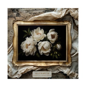Cottage White Peonies, Home Decor, Cottagecore, Vase of Flower, Oil Painting, Digital Art Download, Wall Art, Art print, Print