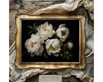 Cottage White Peonies, Home Decor, Cottagecore, Vase of Flower, Oil Painting, Digital Art Download, Wall Art, Art print, Print