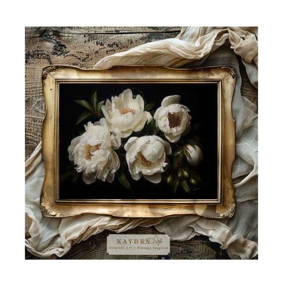 Cottage White Peonies, Home Decor, Cottagecore, Vase of Flower, Oil Painting, Digital Art Download, Wall Art, Art print, Print