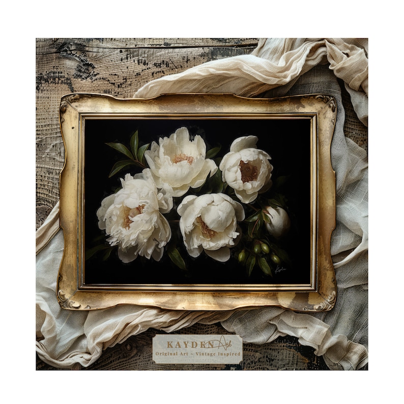Cottage White Peonies, Home Decor, Cottagecore, Vase of Flower, Oil Painting, Digital Art Download, Wall Art, Art print, Print