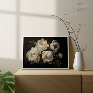 Cottage White Peonies, Home Decor, Cottagecore, Vase of Flower, Oil Painting, Digital Art Download, Wall Art, Art print, Print