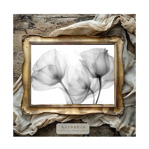 Tulip Whisper, Flowers Digital Downloadable Art Print, Black and White, Contemporary, Traditional style Wall Art, Home Decor, Original