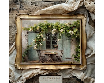 Vintage French Chateau Garden, Countryside Landscape digital Download Wall Art, Cottagecore Home Decor, Rustic Oil Style Original Fine art