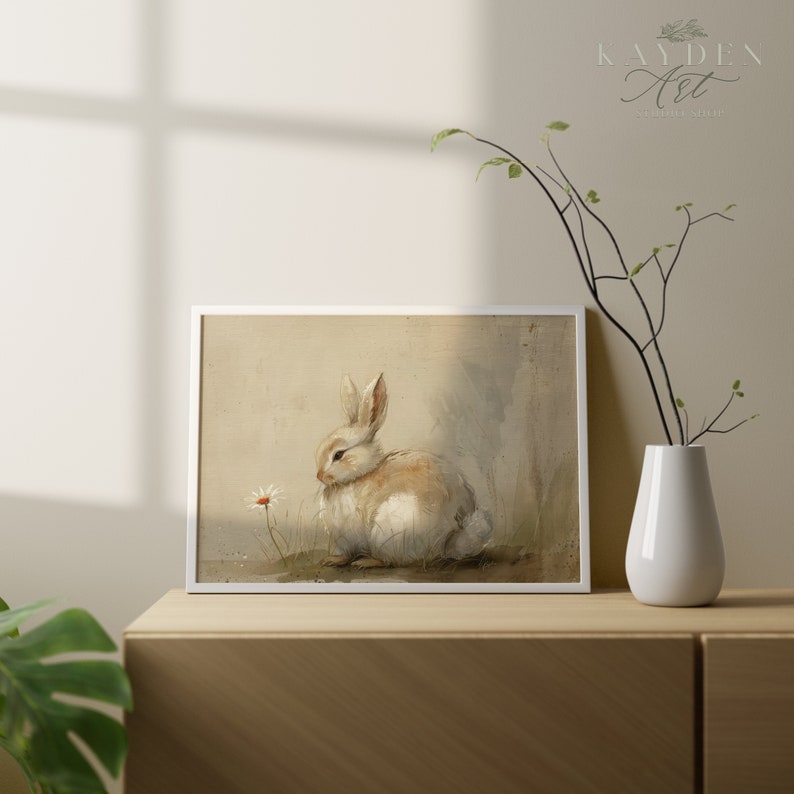 Spring Bunny Vintage Style Art Print, Rabbit, Watercolor Original ...