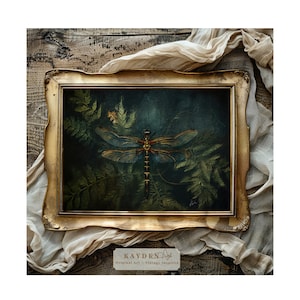 Night Dragonfly, Dark Aesthetic, Ferns, Dark Academia, Cottagecore, Downloadable Print, Livingroom Art, Moody, Gothic, Dark Decor, Printable