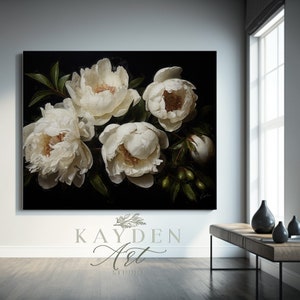 Cottage White Peonies, Home Decor, Cottagecore, Vase of Flower, Oil Painting, Digital Art Download, Wall Art, Art print, Print