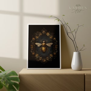 Original Vintage Bee Art with flowers, Art Deco Style, Vintage Inspired Artwork print, Digital Wall Decor, Self Print, Rustic, Traditional