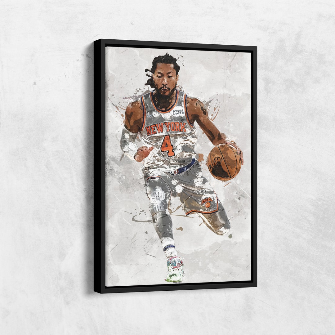 Derrick Rose Poster, New York Knicks, Canvas Print, Framed Poster, Home