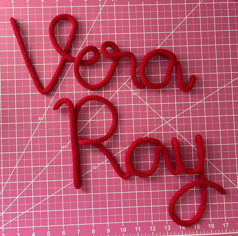 Knitted Name Signs, Knitted Wire Words, Knitted Wire Names, Handmade