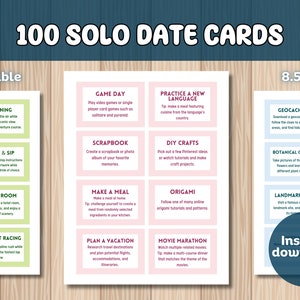 Download digitale di 100 schede per le attività in solitaria (versione pastello), schede stampabili per appuntamenti per solisti, attività per appuntamenti