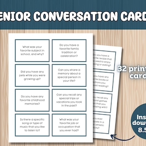 32 Tarjetas de conversación para personas mayores - Iniciadores de conversación para personas mayores imprimibles - Herramienta para la demencia - Descarga digital