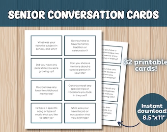 32 Conversation Cards for Senior Citizens - Printable Elderly Conversation Starters - Dementia Tool - Digital Download