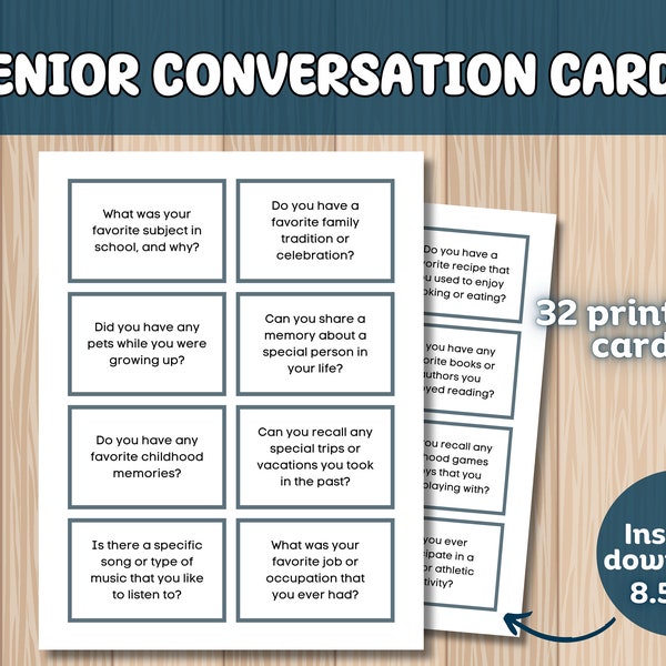 32 cartes de conversation pour les personnes âgées - Démarreurs de conversation imprimables pour les personnes âgées - Outil de démence - Téléchargement numérique