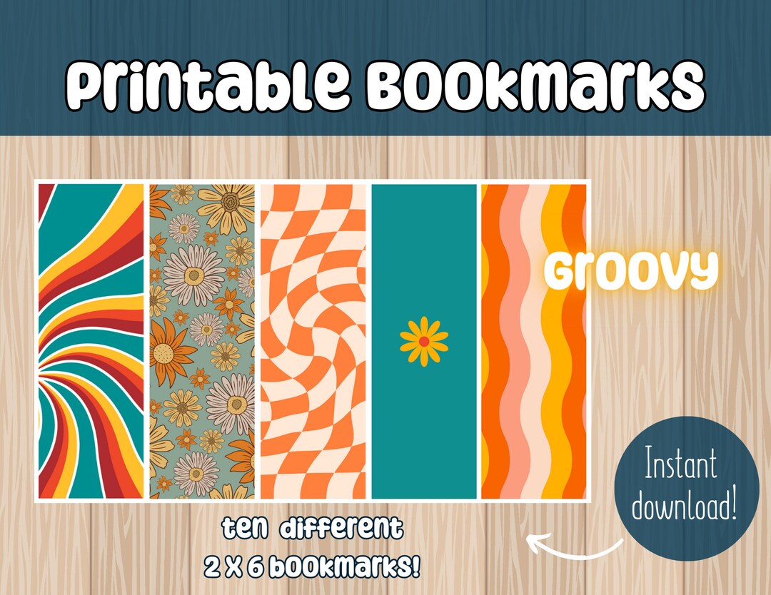 Printable Bookmark Set of 10 Groovy Digital Print Bookmarks Etsy
