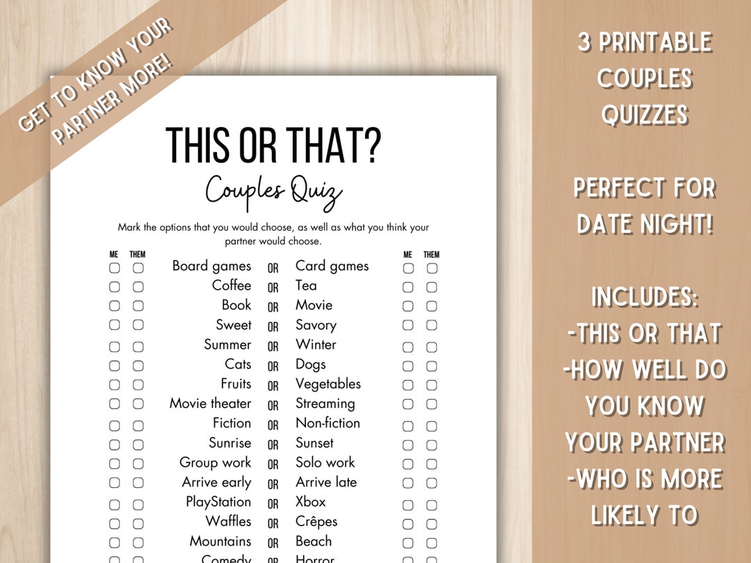 Printable Couples Quiz Bundle 3 Printable Quizzes For Date Night How