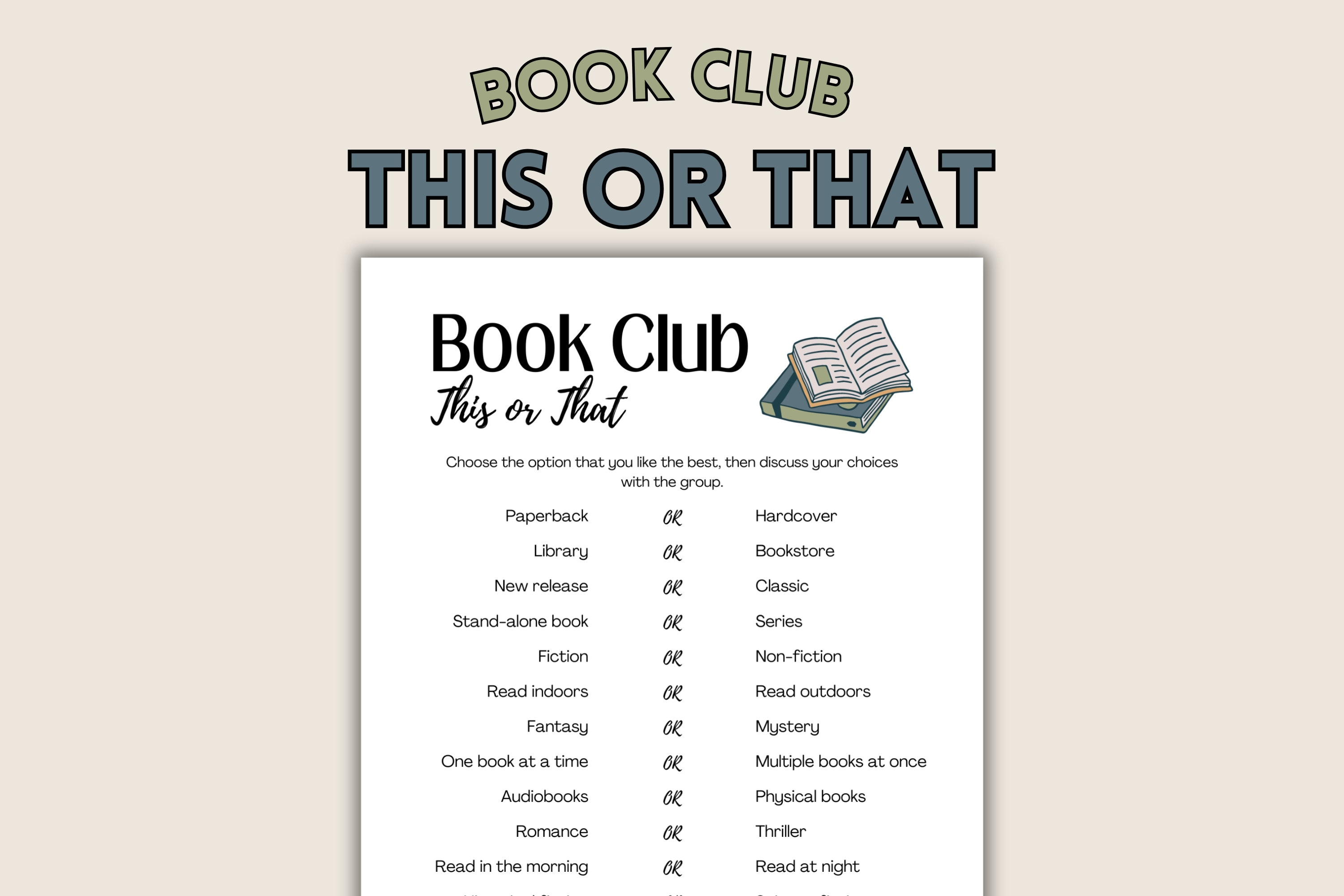 Book Club This or That Printable Game