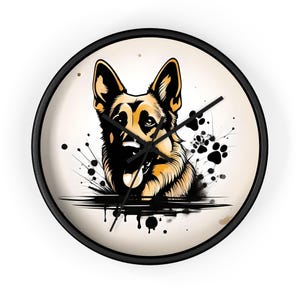 German Shepherd Wall Clock - Pet Lover Home Decor, Unique Gift for Dog Owners, Animal Art, Rustic Wall Decor, Modern Timepiece