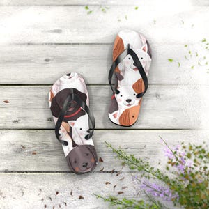 Adorable Pet Lover Flip Flops - Cute Dog Design, Summer Footwear, Beach Shoes, Animal Print Sandals, Gift for Dog Moms