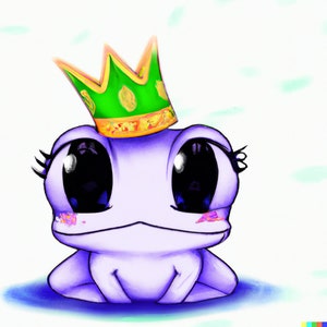 Rana japonesa de anime con una corona