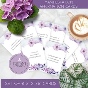 Manifesting Money Affirmation Cards Set of 8, Abundance Affirmations, Money Mindset, Prosperity, Daily Affirmations, Law of Attraction