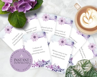 Manifesterande Pengar Affirmationskort Set med 8, Överflödsaffirmationer, Pengatänkande, Välstånd, Dagliga Affirmationer, Attraktionslagen