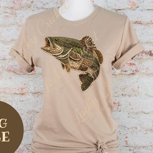 Pikowana ryba basowa w formacie PNG, wzór haftu imitującego (pobranie cyfrowe)