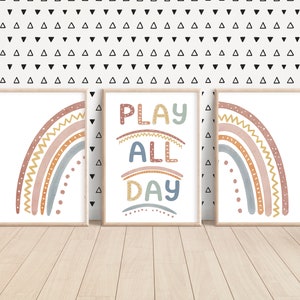 Play All Day Nursery Wall Art, Playroom Sign, Kids room decor, Gender Neutral, Printable, Classroom Print Poster