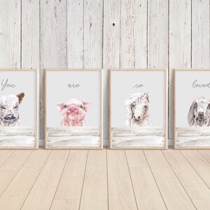 You Are So Loved Farm Animals, Nursery Wall Art, Printable, Kids Room Decor, Set of 6, Instant Download, Cow, Pig