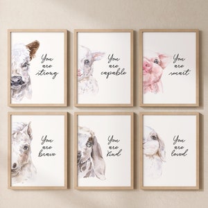 Positive Affirmation Farm Animals, Pigs, Nursery Wall Art, Printable, Kids room decor, Set of 6, Instant Download